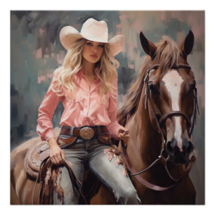 Blooms and Bridles: Cowgirl Wall Art Perfect Poster