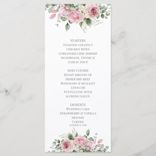 Blooms Bites Waterverf Pioen Bloemen Bruiloft Menu (Voorkant)