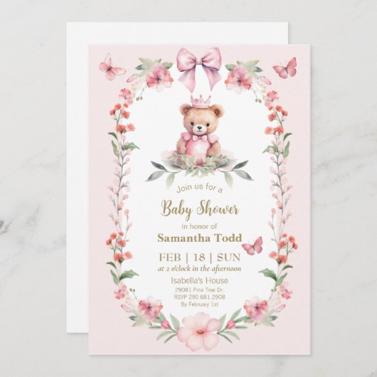 Blooms et papillons : accueil Invitation bébé (Devant / Derrière)