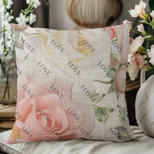 "Blooms of Love: Roze en witte rozen op linnen Kussen