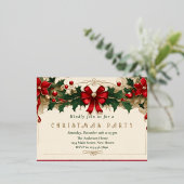 Blooms: Retro Kerstuitnodiging Folie Uitnodiging Briefkaart (Staand Voorkant)