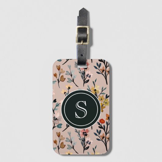  Blooms: Stoffig Roos Boho Bloemen Waterverf Bagagelabel (Voorkant (verticaal))