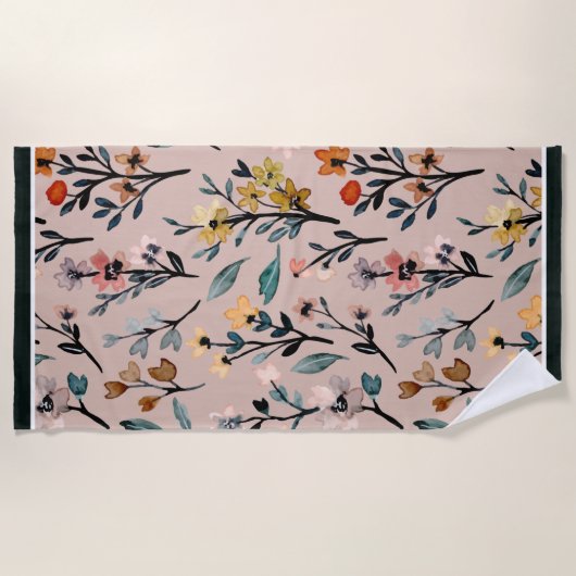  Blooms: Stoffig Roos Boho Bloemen Waterverf Strandlaken (Voorkant)