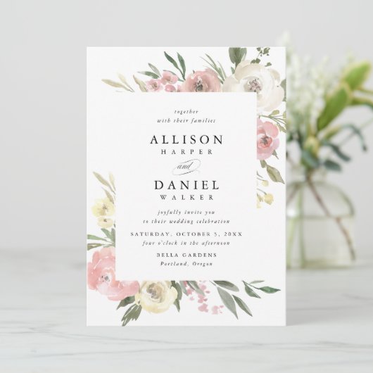 Blooms subtiles | Faire-part de mariage de cadre (Debout devant)