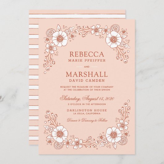 Blooms - uitnodiging voor een huwelijk - Oranje (Voorkant / Achterkant)