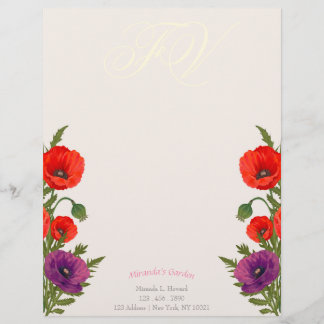 Bloomy Poppy Monogram Floral Business Letterhead Briefhoofd