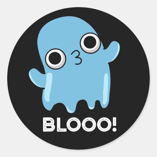 Blooo Funny Blue Ghost Pun Dark BG Ronde Sticker (Voorkant)