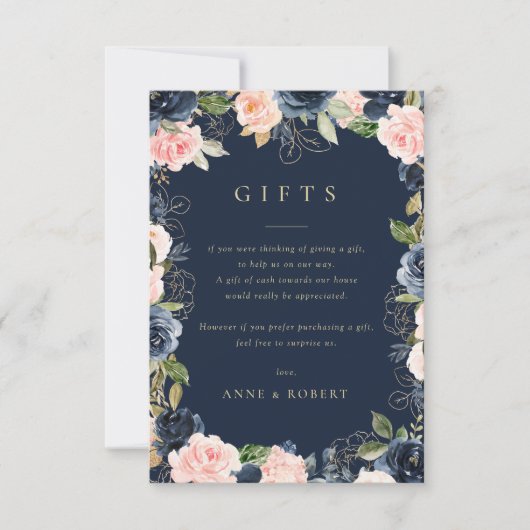 bloos- en marineblauwe bloemige bruiloftscadeau ka kaart (Voorkant)