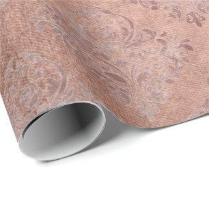 Bloos Roze toenam het Gouden Bloemen Unieke Damast Cadeaupapier