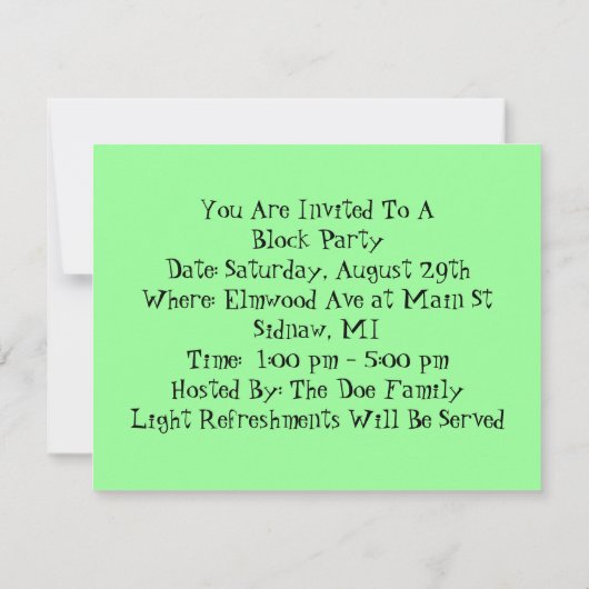 Bloquer les rues de l'avenue Grille Invitation Mot (Dos)