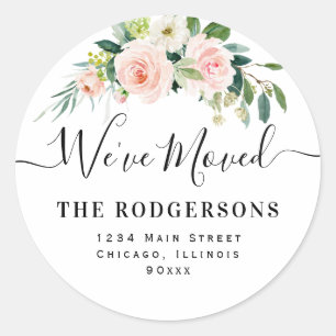 blos bloemenwe hebben nieuw adres verplaatst ronde sticker