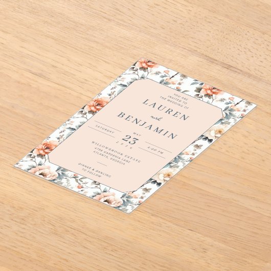Blossom and Vow Wedding Acryl Uitnodigingen (Laagn)