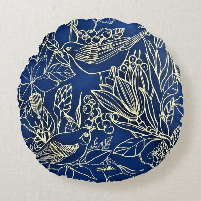 Blossom Blue Glitter Rond Kussen (Voorkant)