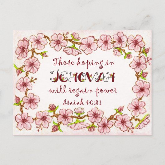 Blossom Border~Hoping in Jehovah~2018 Scripture Briefkaart (Voorkant)