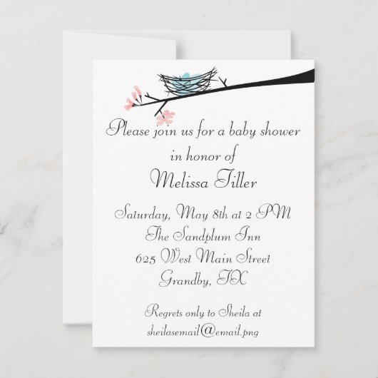 Blossom Branch en Nest Baby shower Invitation Kaart (Voorkant)