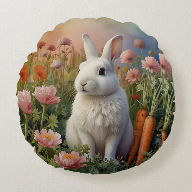 Blossom Bunny & Wortel Patch Ronde Kussen (Voorkant)