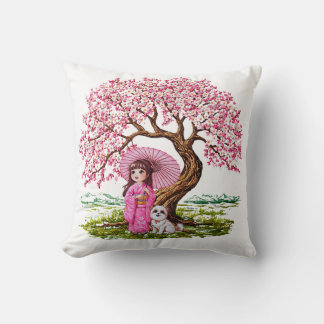 Blossom Dreams: Kimono Meisje & Puppy Kussen