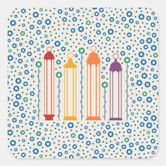 Blossom en lampions vierkante sticker (Voorkant)