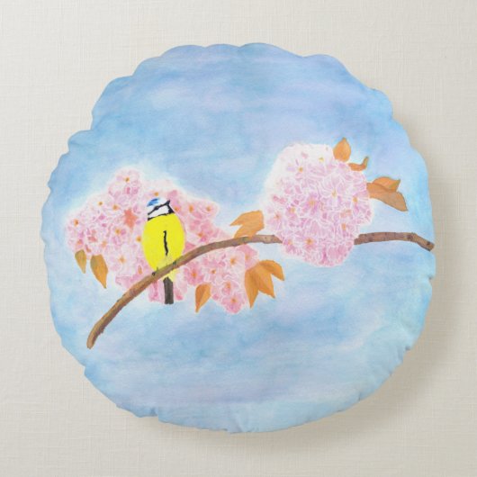 Blossom en tuinvogel rond kussen (Voorkant)