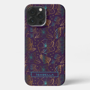 Blossom floreel patroon paarse gepersonaliseerde n iPhone 13 pro max hoesje