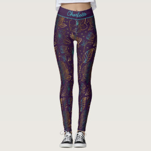 Blossom floreel patroon paarse gepersonaliseerde n leggings
