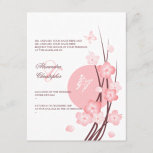 Blossom Flowers Butterflies Wedding Announding 2 Kaart