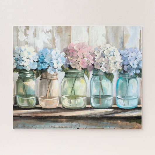  Blossom Hydrangea Mason Jars Legpuzzel (Horizontaal)