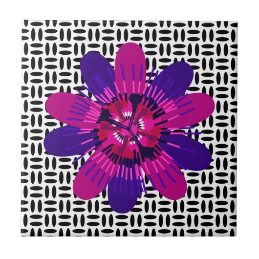 Blossom in roze en Paars op zwart-wit Tegeltje (Voorkant)