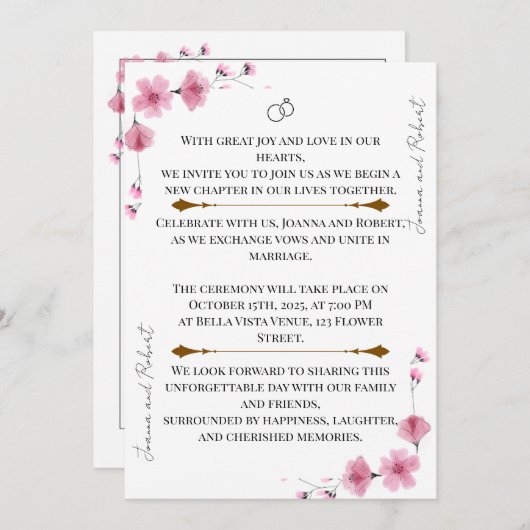 Blossom Love Wedding Invitation (Devant / Derrière)