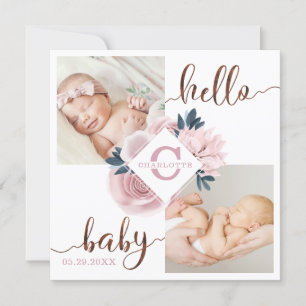 Blossom Pink Rose Floral Birth Announcement Kaart
