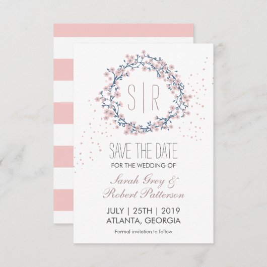 Blossom roze reuzenweddenschap sparen de datum save the date (Voorkant / Achterkant)