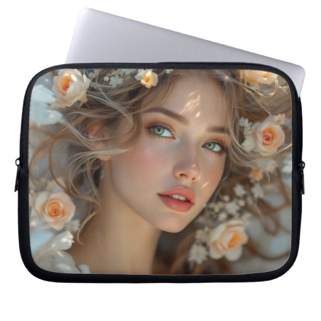 Blossom Seraph – Engel van de Lente Genade Laptop Sleeve (Voorkant)