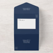 Blossom van Navy Blue en White Cherry Weddenschap  All In One Uitnodiging (Buitenkant)