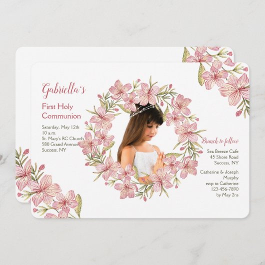 Blossom Wreath Photo Invitation (Devant / Derrière)