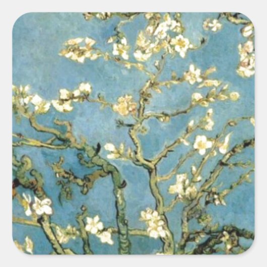 Blossomalamandelboom van Van Gogh Vierkante Sticker (Voorkant)