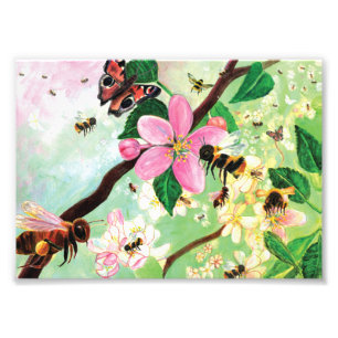 Blossomboom met bijen foto afdruk
