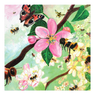 Blossomboom met bijen Hout Foto afdrukken Afdruk