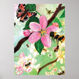 Blossomboom met bijen poster