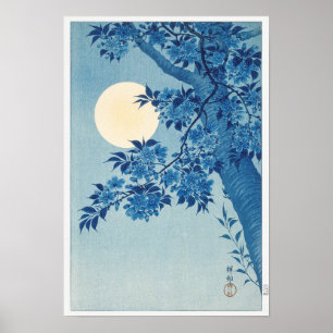 Blossomde Cherry op een Moonlit Night Poster