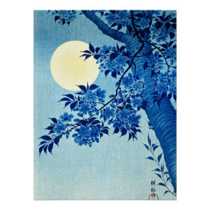 Blossomde kersen op een Moonlit Night, mooie kunst Perfect Poster