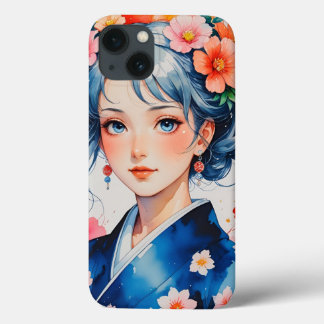 Blossoms in Blue Kimono iPhone 13 Hoesje