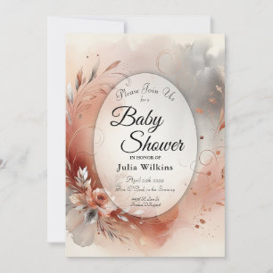 Blozen bloemblaadjes en Silver Swirls Baby shower Kaart