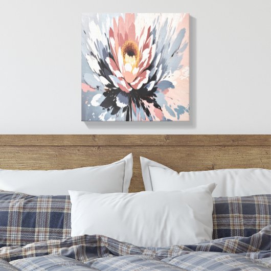 Blozen Bloesem: Abstracte roze Lotus bloemkunst Canvas Afdruk (Insitu (Slaapkamer))