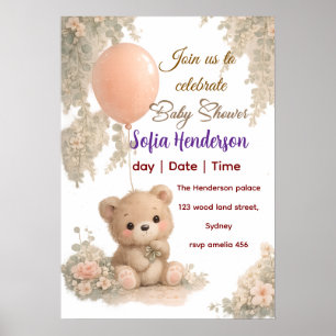 blozen bruinwaterverf roze bruine teddybeer Poster