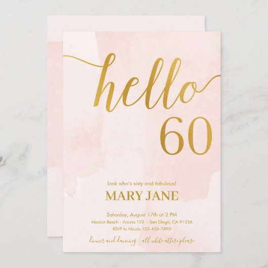 blozen en goud - uitnodiging voor 60e verjaardag (Voorkant / Achterkant)