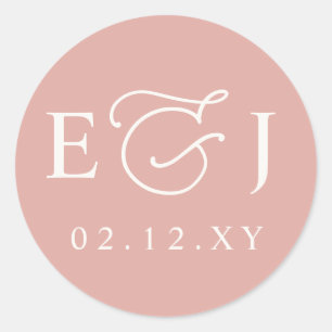 Blozen Moderne Initialen Monogram Huwelijk Ronde Sticker