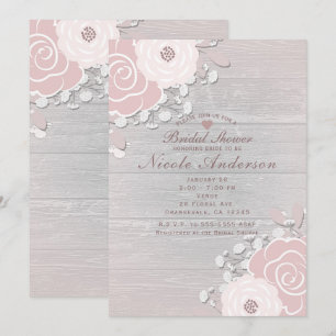 Blozen Nude Rustieke Bloem Bloemen & Hout Bruiloft Kaart