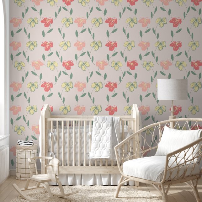 Blozen Pansy Vines Wallpaper Behang (Kinderen)