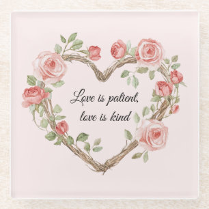 Blozen Romantische Roos Bloemig Hart Liefde Glazen Onderzetter