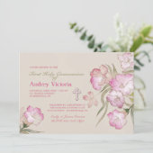 Blozen Roze Bloemen Communie uitnodiging (Staand voorkant)